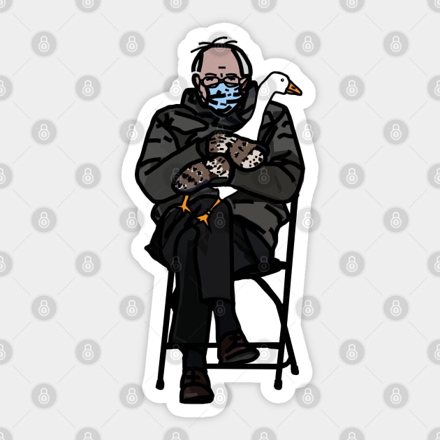 Bernie Sanders in Mittens Holding a Gaming Goose Sticker by ellenhenryart